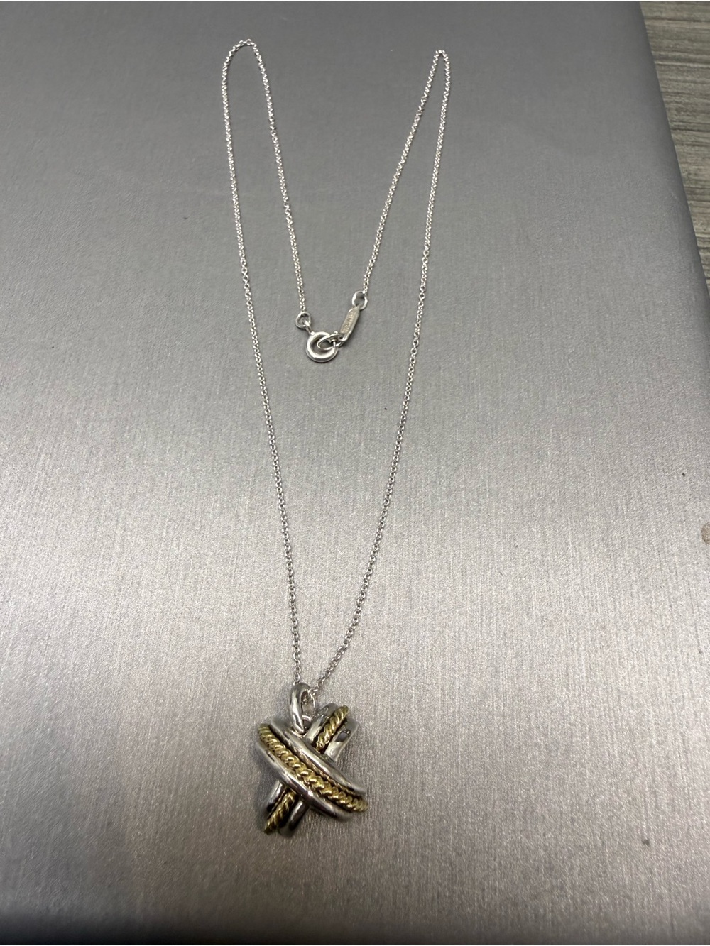 Tiffany & co Two-Tone Crossed Bar Pendant Necklace - Silver & Gold